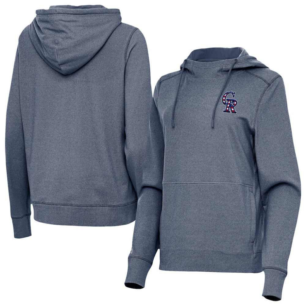 Heather Navy Colorado Rockies Antigua Women's Justice Stars and Stripes Team Logo Pullover Hoodie