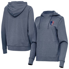 Heather Navy Milwaukee Brewers Antigua Women's Justice Stars and Stripes Team Logo Pullover Hoodie