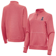 Heather Red Los Angeles Angels Antigua Women's Crush Stars and Stripes Team Logo Quarter-Zip Pullover Top