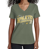 Green Athletics Starter Women's Fireworks Team Name V-Neck T-Shirt