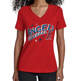 Red Los Angeles Angels Starter Women's Fireworks V-Neck T-Shirt