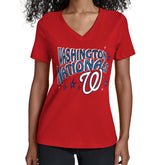 Red Washington Nationals Starter Women's Fireworks V-Neck T-Shirt