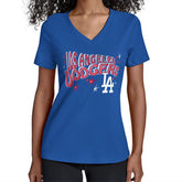 Royal Los Angeles Dodgers Starter Women's Fireworks Team Name V-Neck T-Shirt