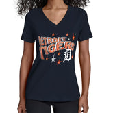 Navy Detroit Tigers Starter Women's Fireworks V-Neck T-Shirt