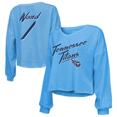 Cameron Ward Majestic Threads Women's Name & Number Off-Shoulder Script Cropped Long Sleeve Relaxed V-Neck T-Shirt - Tennessee Titans T-shirts