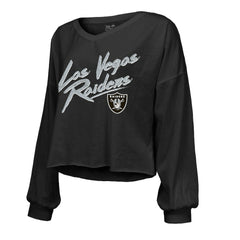 Ashton Jeanty Majestic Threads Women's Name & Number Off-Shoulder Script Cropped Long Sleeve Relaxed V-Neck T-Shirt - Las Vegas Raiders T-shirts