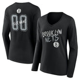Brooklyn Nets Women's Hustle Custom Long Sleeve V-Neck T-Shirt