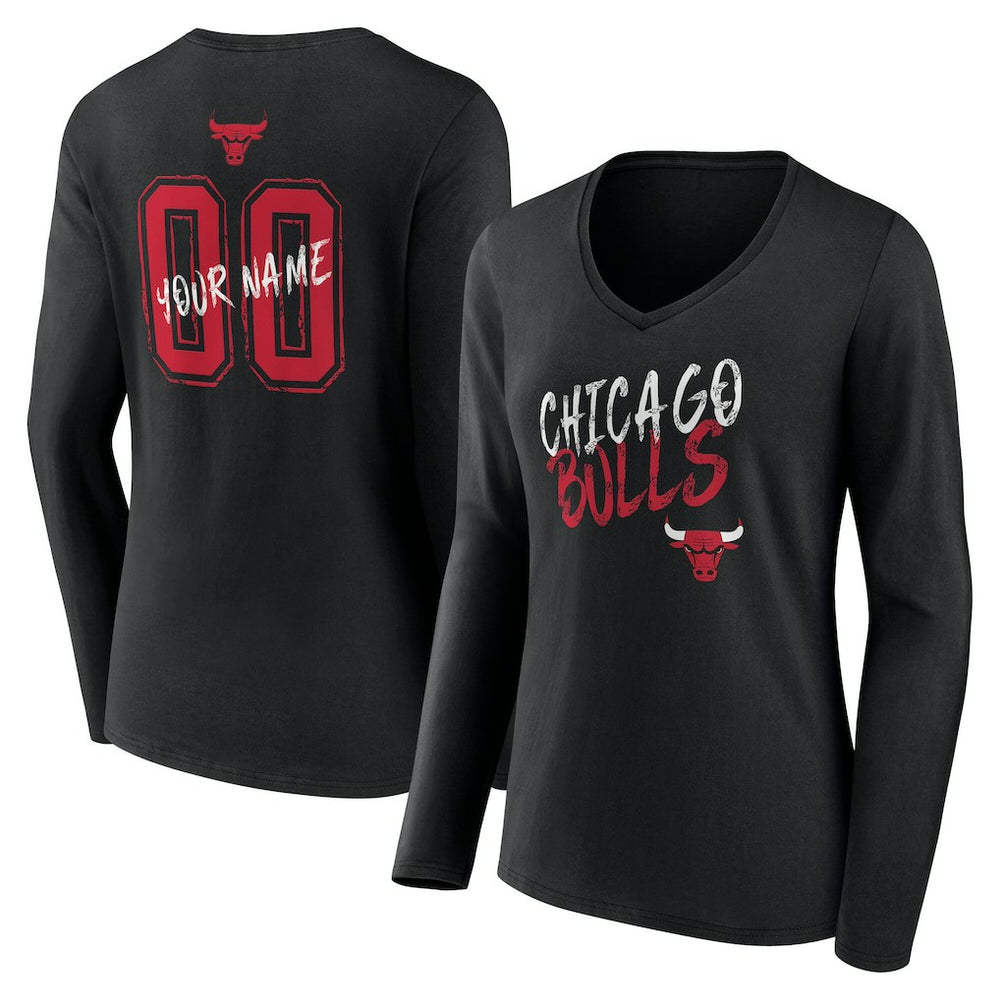 Chicago Bulls Women's Hustle Custom Long Sleeve V-Neck T-Shirt sale