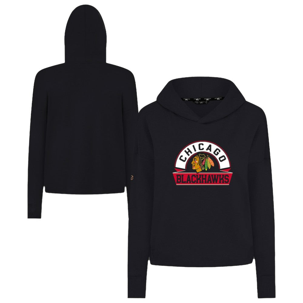NHL Chicago Blackhawks Levelwear Women's Sweet Banner Arch Tri-Blend Cropped Pullover Hoodie