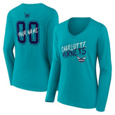 Charlotte Hornets Women's Hustle Custom Long Sleeve V-Neck T-Shirt