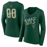 Milwaukee Bucks Women's Hustle Custom Long Sleeve V-Neck T-Shirt