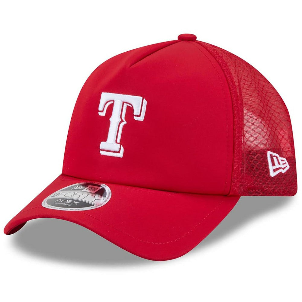 Red Texas Rangers New Era 2026 Batting Practice Apex 9FORTY Adjustable Trucker Hat