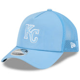 Light Blue Kansas City Royals New Era 2026 Batting Practice Apex 9FORTY Adjustable Trucker Hat