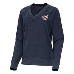 Heather Navy Washington Nationals Antigua Women's Varsity Tri-Blend V-Neck Long Sleeve T-Shirt
