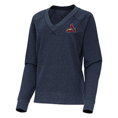 Heather Navy St. Louis Cardinals Antigua Women's Varsity Tri-Blend V-Neck Long Sleeve T-Shirt