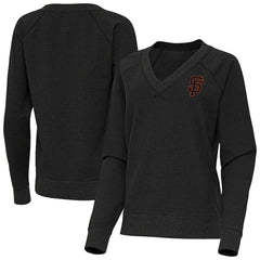 Heather Black San Francisco Giants Antigua Women's Varsity Tri-Blend V-Neck Long Sleeve T-Shirt