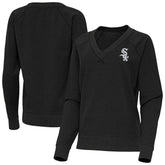 Heather Black Chicago White Sox Antigua Women's Varsity Tri-Blend V-Neck Long Sleeve T-Shirt