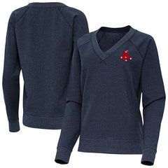 Heather Navy Boston Red Sox Antigua Women's Varsity Tri-Blend V-Neck Long Sleeve T-Shirt