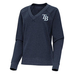 Heather Navy Tampa Bay Rays Antigua Women's Varsity Tri-Blend V-Neck Long Sleeve T-Shirt