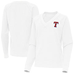 White Texas Rangers Antigua Women's Varsity Tri-Blend V-Neck Long Sleeve T-Shirt