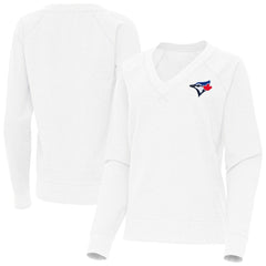 White Toronto Blue Jays Antigua Women's Varsity Tri-Blend V-Neck Long Sleeve T-Shirt