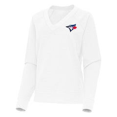 White Toronto Blue Jays Antigua Women's Varsity Tri-Blend V-Neck Long Sleeve T-Shirt