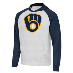 Heather Navy/Gray Milwaukee Brewers Antigua Urgent Pullover Hoodie
