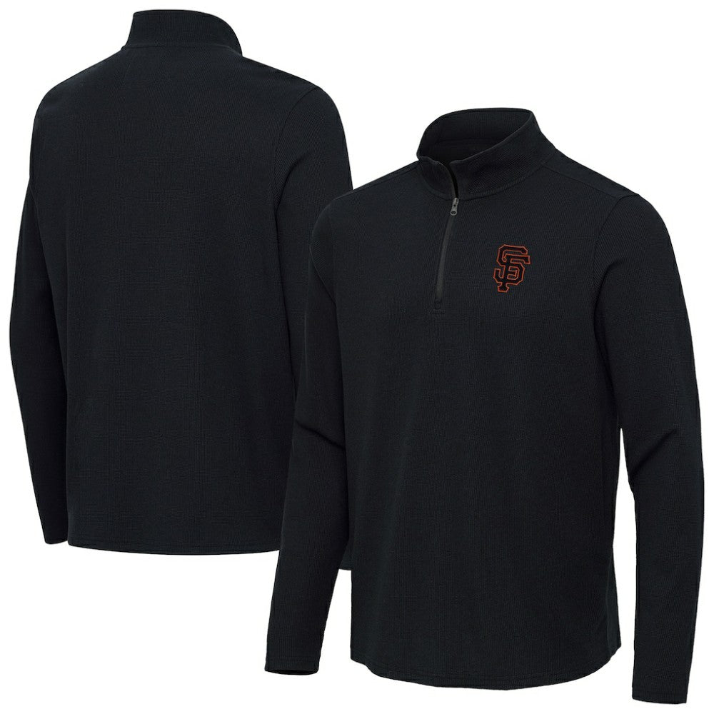 Heather Black San Francisco Giants Antigua Sync Tri-Blend Quarter-Zip Pullover
