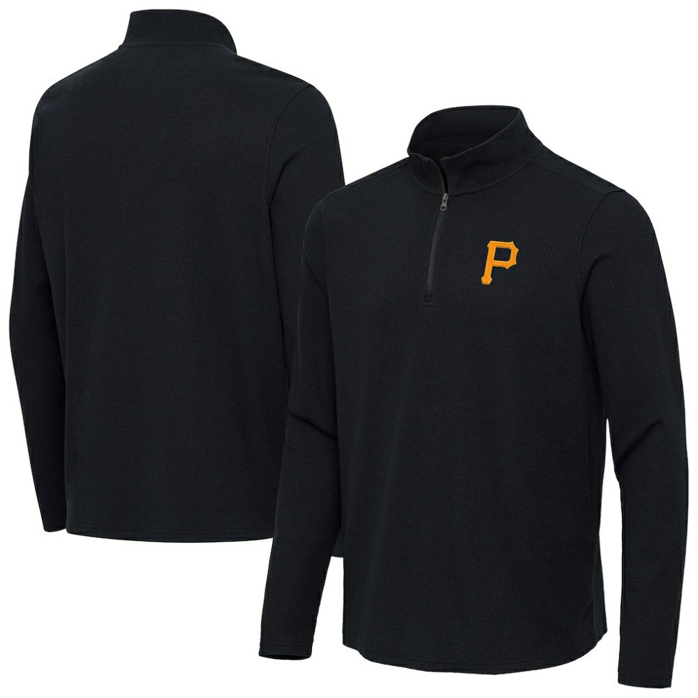 Heather Black Pittsburgh Pirates Antigua Sync Tri-Blend Quarter-Zip Pullover