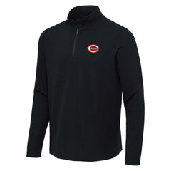 Heather Black Cincinnati Reds Antigua Sync Tri-Blend Quarter-Zip Pullover