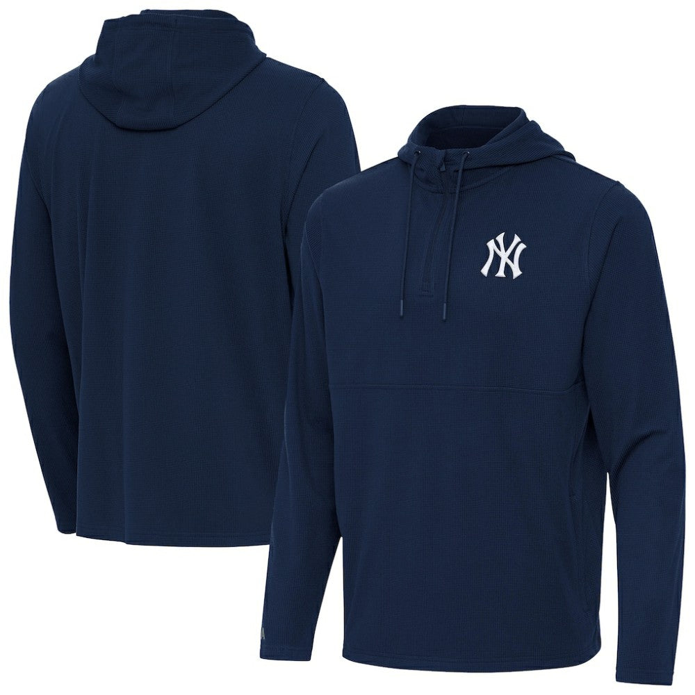 Navy New York Yankees Antigua Connected Quarter-Zip Pullover Hoodie