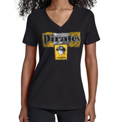 Black Pittsburgh Pirates Starter Women's Team Color Shading V-Neck T-Shirt