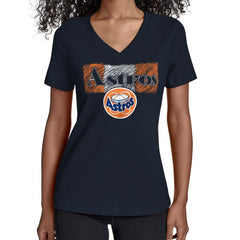 Navy Houston Astros Starter Women's Team Color Shading V-Neck T-Shirt