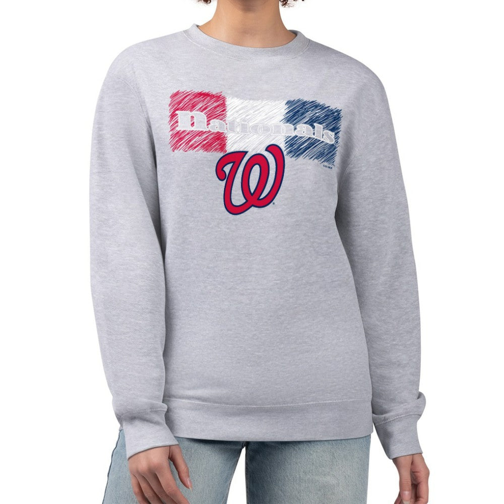Gray Washington Nationals Starter Women's Team Color Shading Fleece Pullover Sweatshirt