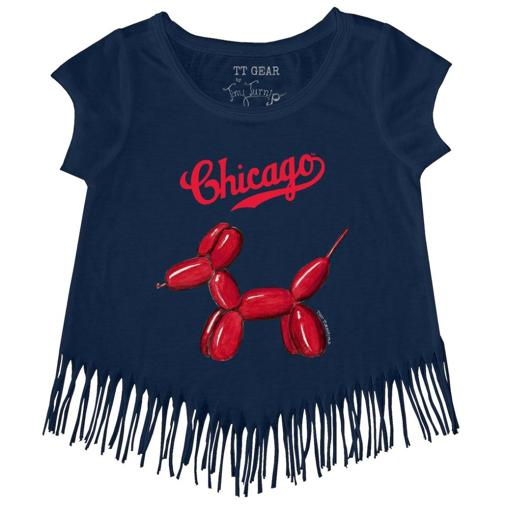 Navy Chicago Cubs Tiny Turnip Girls Youth Balloon Dog Fringe T-Shirt