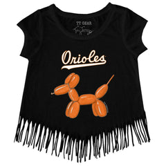 Black Baltimore Orioles Tiny Turnip Girls Youth Balloon Dog Fringe T-Shirt