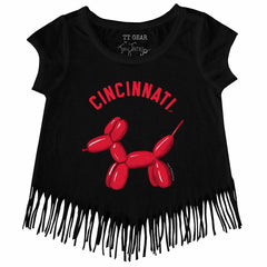 Black Cincinnati Reds Tiny Turnip Girls Youth Balloon Dog Fringe T-Shirt