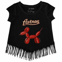 Black Houston Astros Tiny Turnip Girls Youth Balloon Dog Fringe T-Shirt