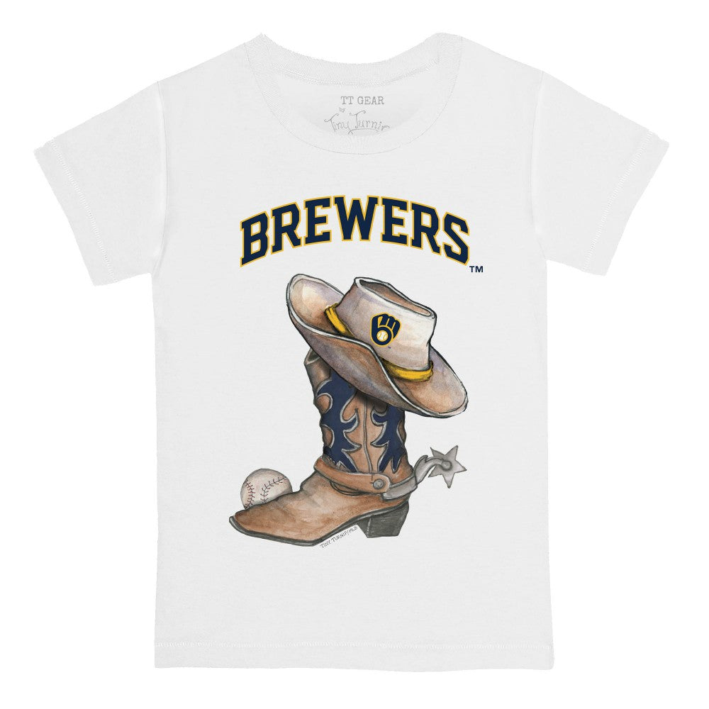 White Milwaukee Brewers Tiny Turnip Youth Cowboy Boot T-Shirt