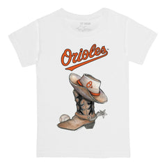 White Baltimore Orioles Tiny Turnip Youth Cowboy Boot T-Shirt