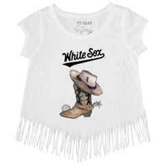 White Chicago White Sox Tiny Turnip Girls Youth Cowboy Boot Fringe T-Shirt