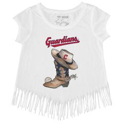 White Cleveland Guardians Tiny Turnip Girls Youth Cowboy Boot Fringe T-Shirt