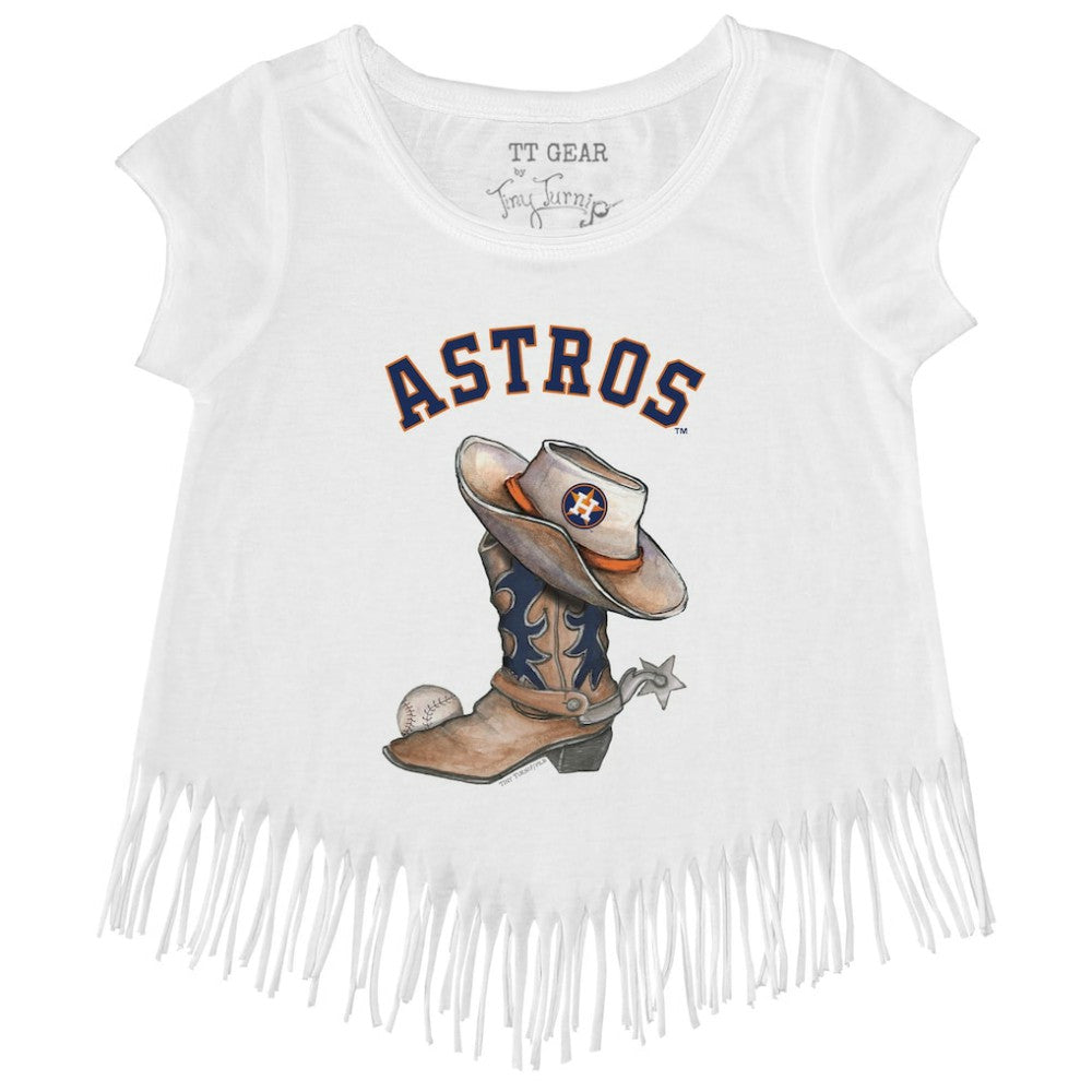 White Houston Astros Tiny Turnip Girls Youth Cowboy Boot Fringe T-Shirt