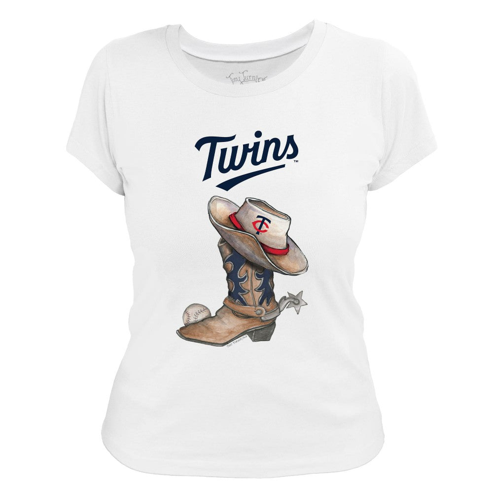 White Minnesota Twins Tiny Turnip Women's Cowboy Boot T-Shirt