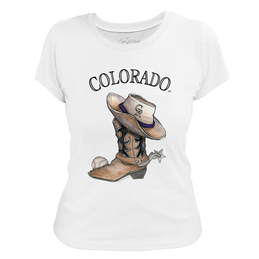 White Colorado Rockies Tiny Turnip Women's Cowboy Boot T-Shirt
