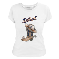 White Detroit Tigers Tiny Turnip Women's Cowboy Boot T-Shirt