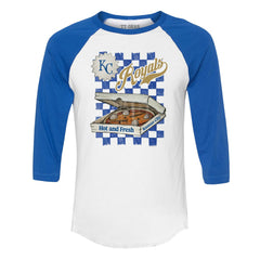 White/Royal Kansas City Royals Tiny Turnip Women's Pizza 3/4-Sleeve Raglan Baseball T-Shirt