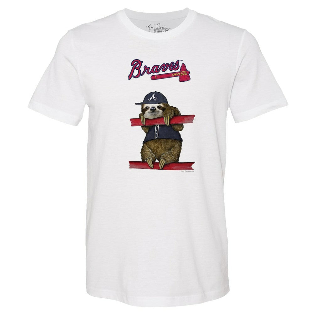 White Atlanta Braves Tiny Turnip Unisex Sloth T-Shirt