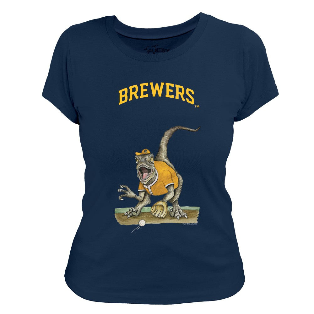 Navy Milwaukee Brewers Tiny Turnip Women's Velociraptor T-Shirt
