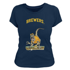 Navy Milwaukee Brewers Tiny Turnip Women's Velociraptor T-Shirt
